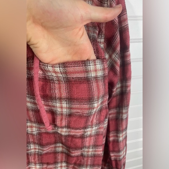 American Eagle Pink Plaid Hooded Button Front Sweatshirt Hoodie Large Girls GUC - Picture 9 of 11